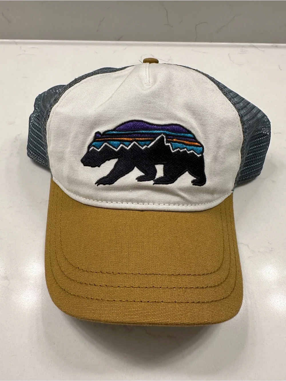 Patagonia Multi-Color Bear Patch Trucker Hat - White, Mustard, Teal